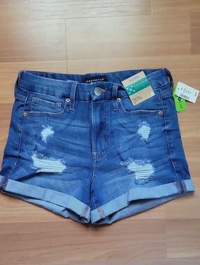 Aeropostale Women's Blue Distressed Cuffed Denim Shorts
